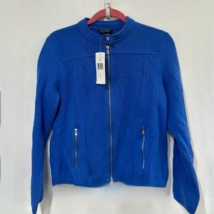 Ralph Lauren collarless zip sweater Blue size L nwt